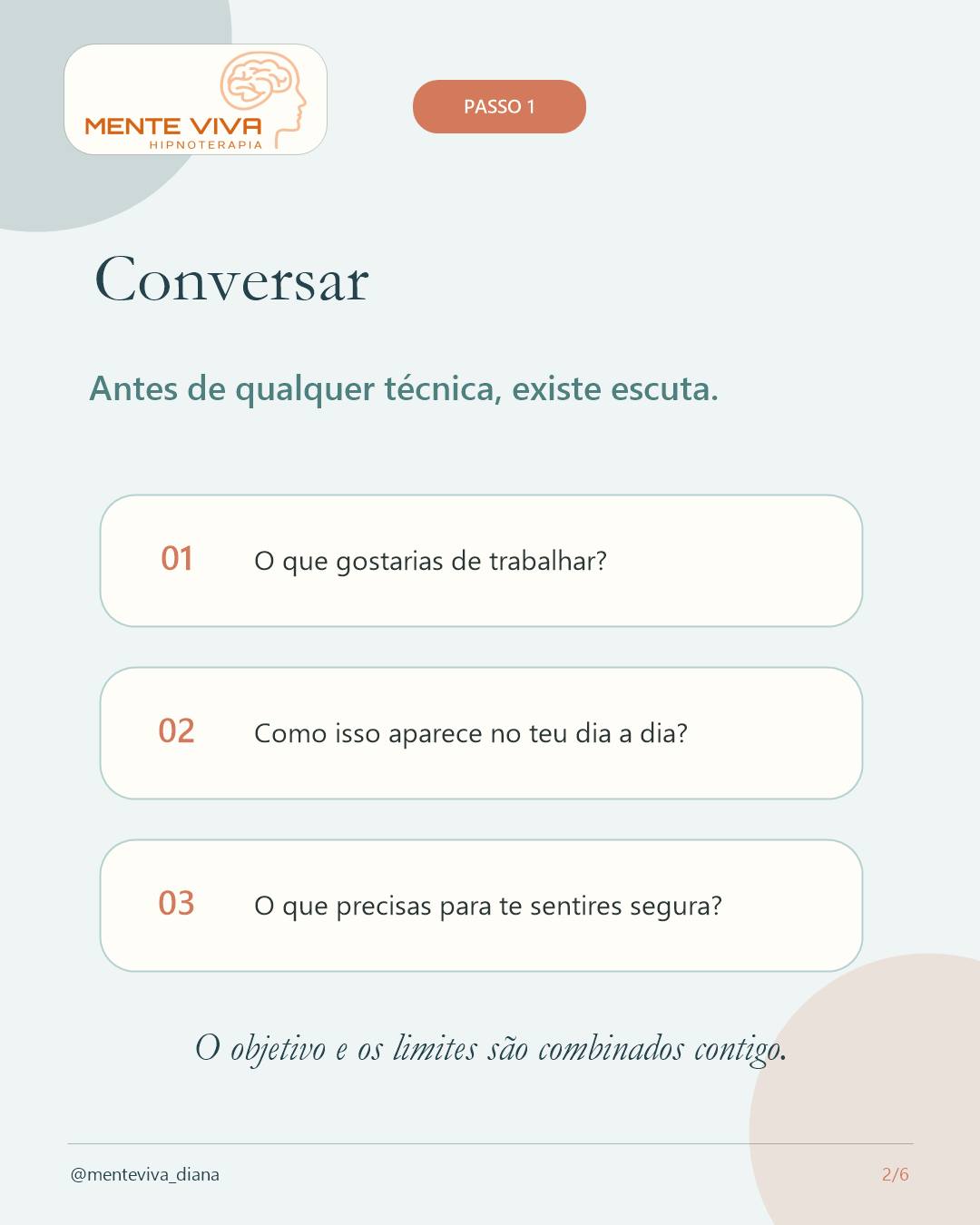 Publicação sobre os primeiros passos de uma sessão de hipnoterapia